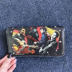 Y2K Elvis Presley Wallet Womens One Size Black Beaded Rhinestone Music Rock